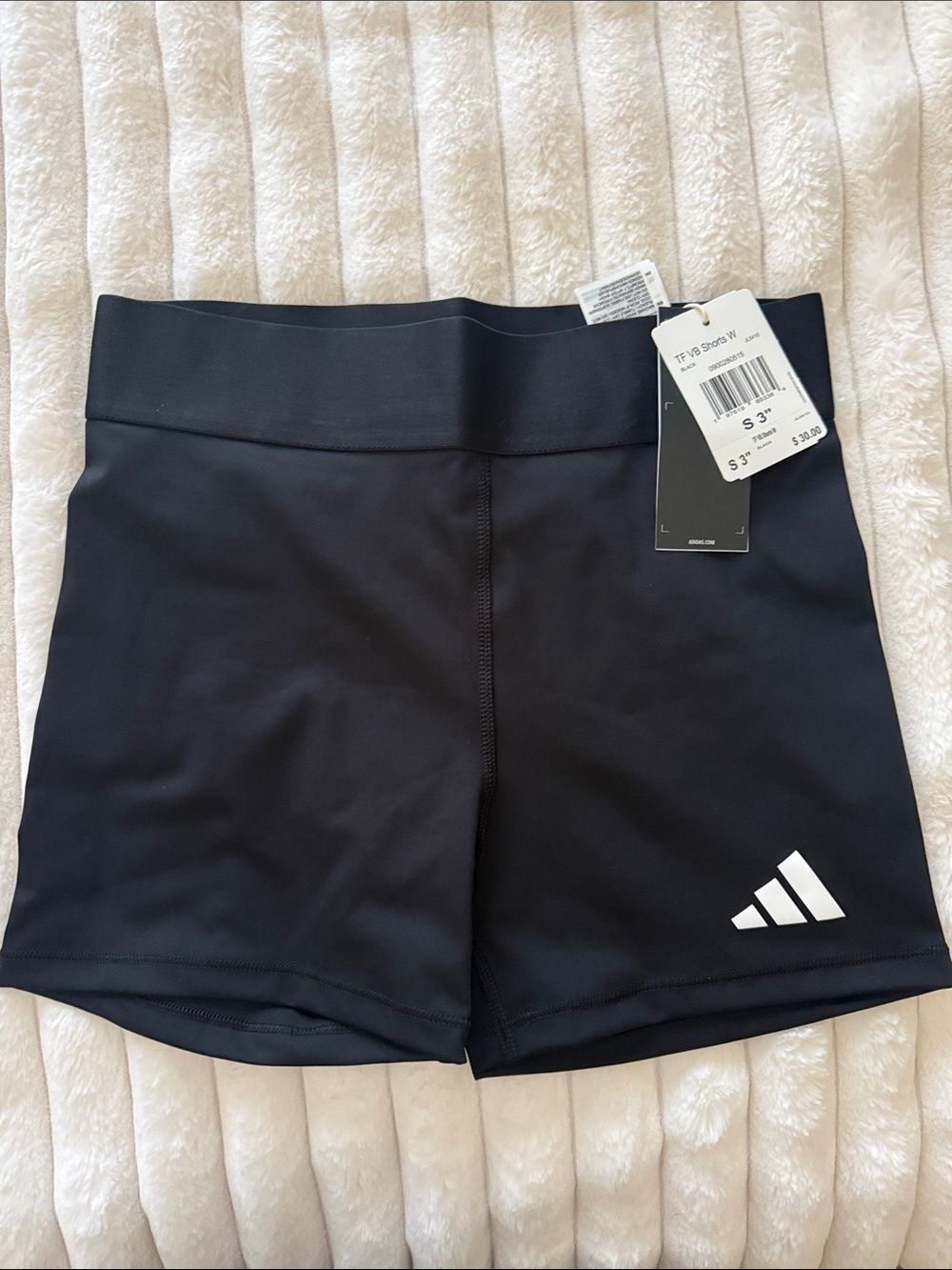adidas 3inch Small spandex  Black High-Waist Athletic Shorts with White Logo